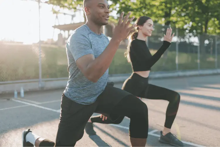 athletic couple practicing