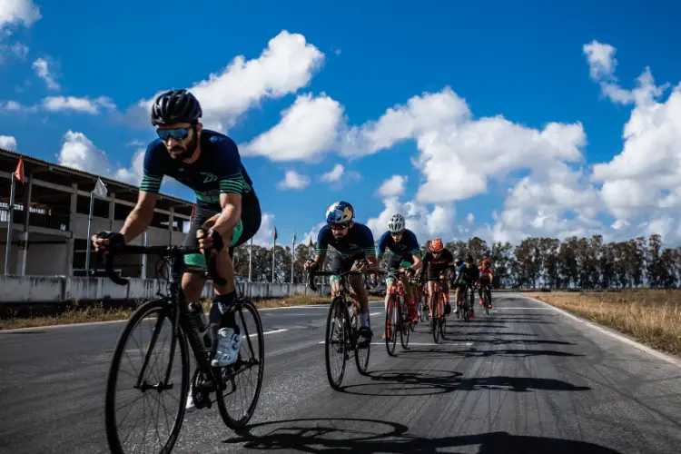 Cyclists in a line