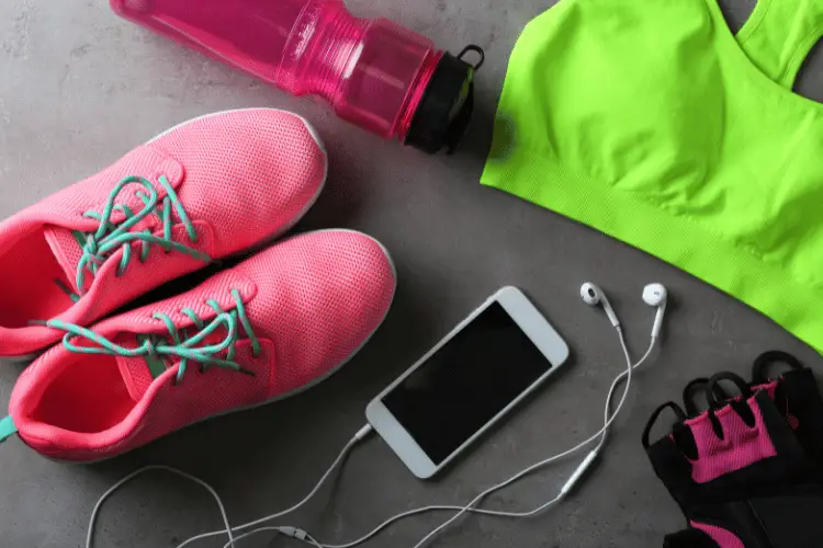 workout clothes and mobile phone